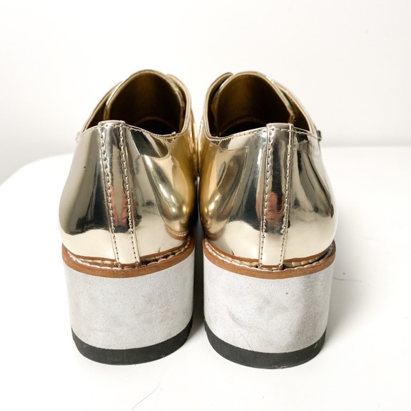 Gold Platform Oxford Loafers sz 7.5 - Picture 5 of 9